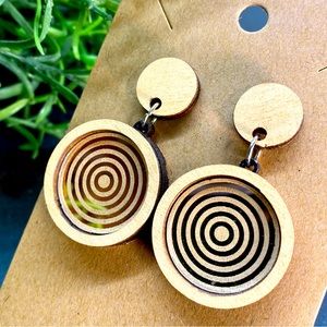 Hand Painted Rose Gold Mirror & Wood Drop Stud Earrings